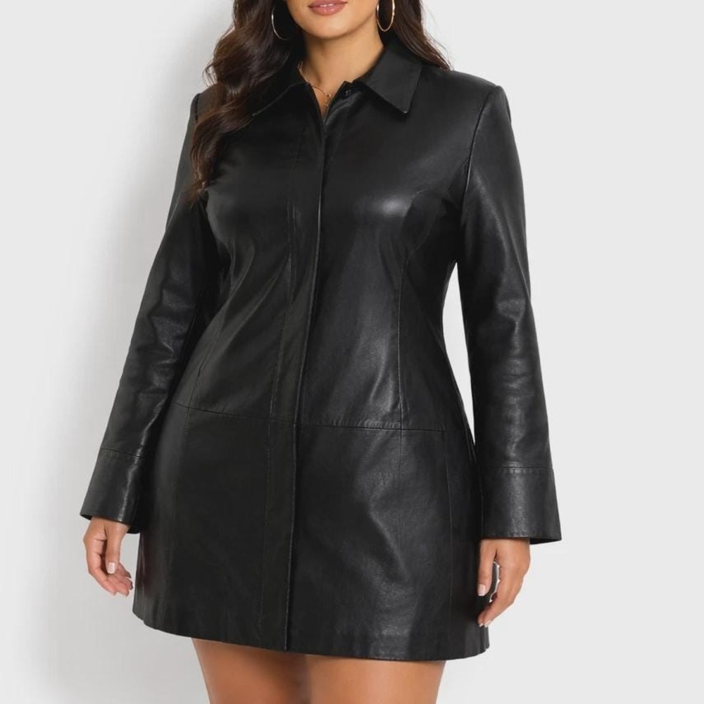 90s Vintage Lambskin Leather Jacket Womens L Black Minimalist Car Coat